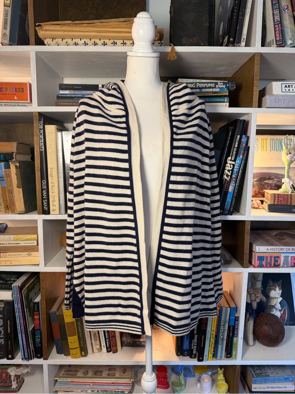 Calypso St. Barth Navy & White Striped Hooded Open-Front Cardigan